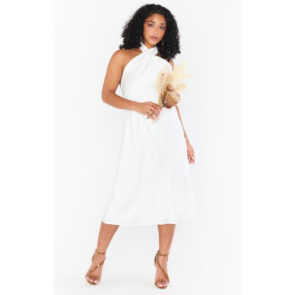 Show Me Your Mumu Jasmine Halter Midi Dress Ivory Luxe Satin XXL - Picture 3 of 9